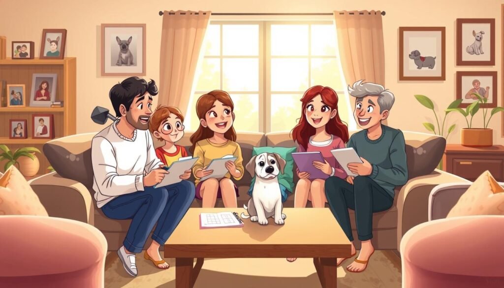 family brainstorming names for puppy